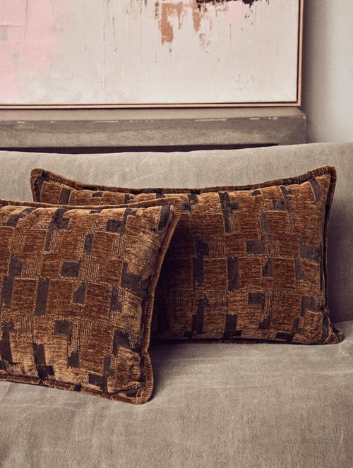 Chestnut Geometric Velvet Cushion Cover