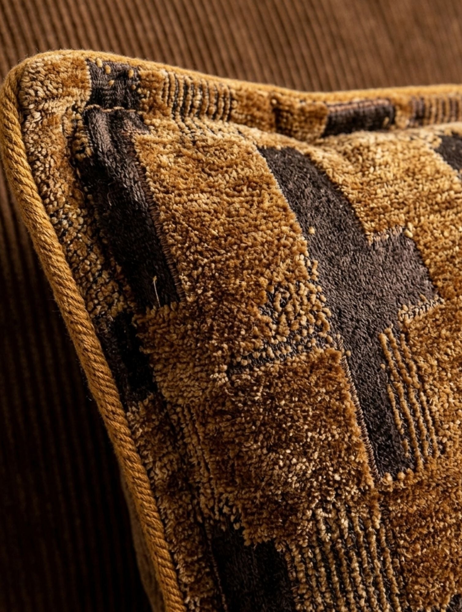 Chestnut Geometric Velvet Cushion Cover