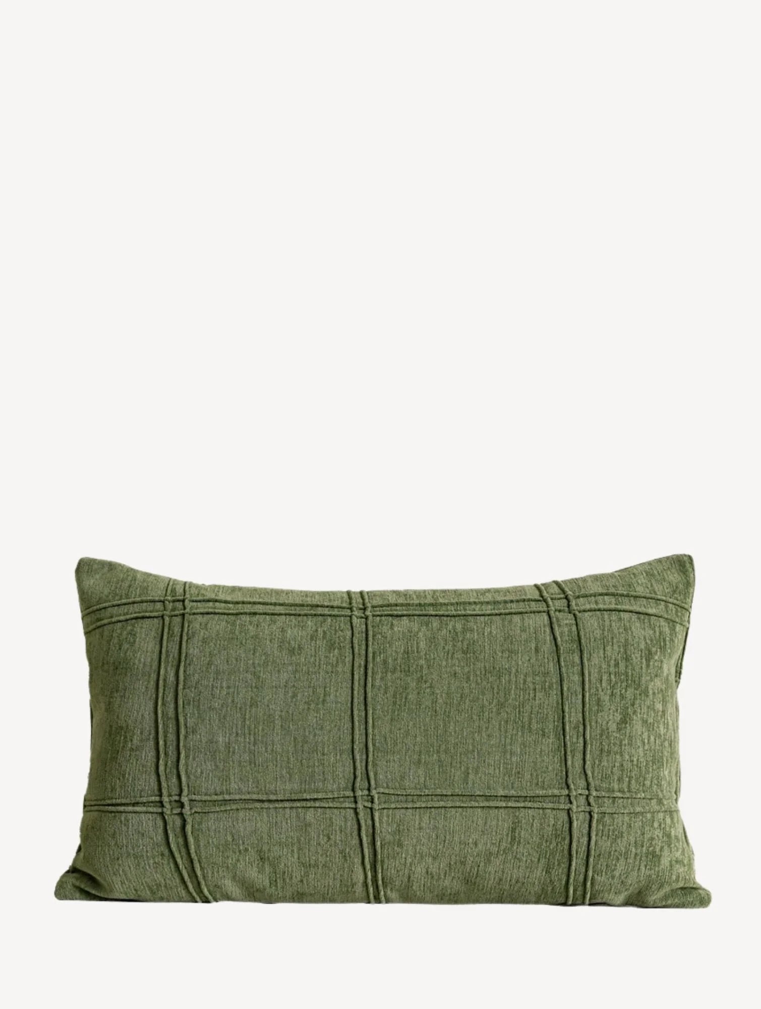Olive Grid Velvet Cushion Cover