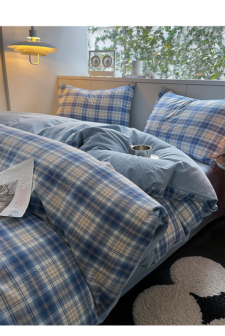 Plaid Bedding Vintage Blue Set