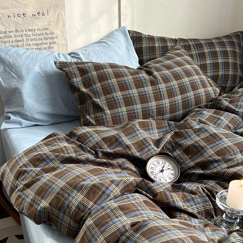 Plaid Bedding Vintage Brown Set