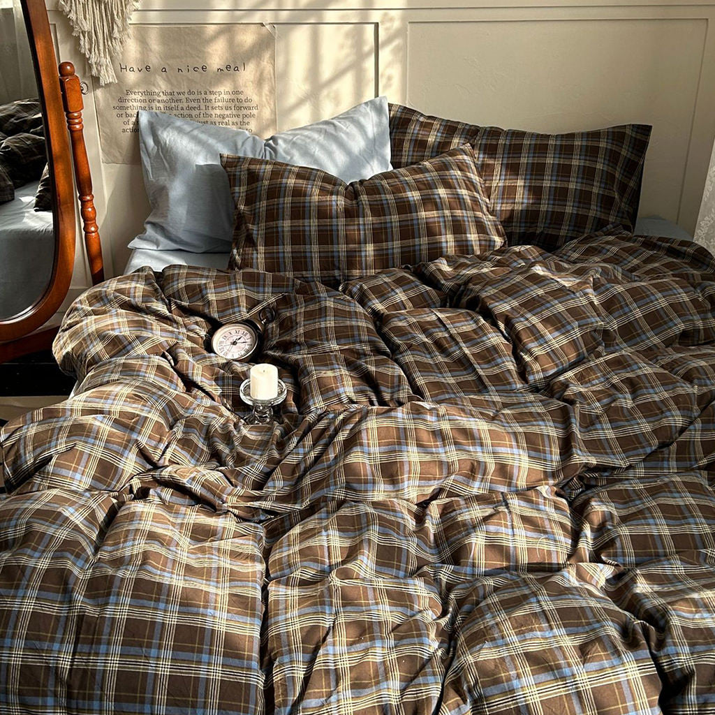 Plaid Bedding Vintage Brown Set