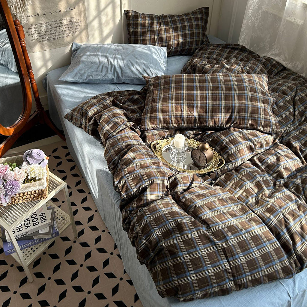 Plaid Bedding Vintage Brown Set