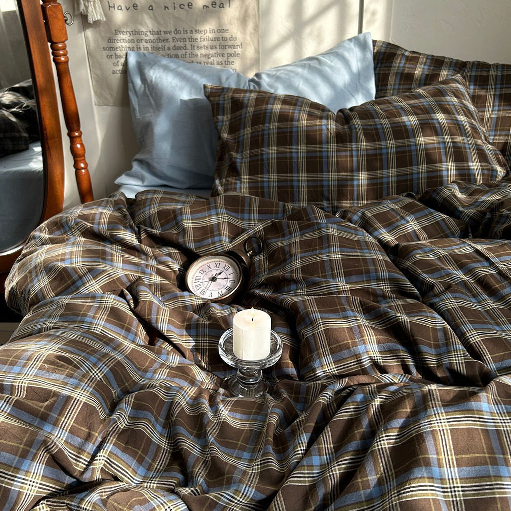 Plaid Bedding Vintage Brown Set